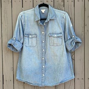 J. Crew Chambray Camp Shirt: Sz. M. Medium
